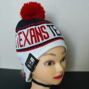 NWT. NFL team TEXANS knit beanie hat with pom and tasseled braids details
